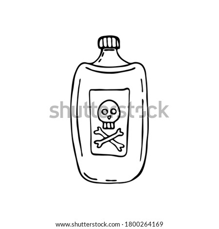 Doodle image of a bottle of poison. Vector for web, textile, decoration, stickers. Simple black and white picture. Halloween.