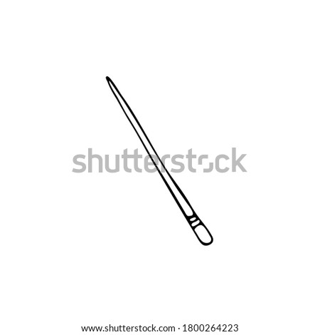 Doodle image of a magic wand. Vector for web, textile, decoration, stickers. Simple black and white picture. Halloween.