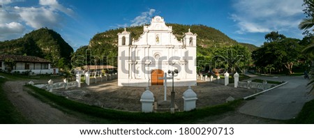 Panoramic picture of facade of an ancient catholic church in Honduras, built during the spanish colonial period