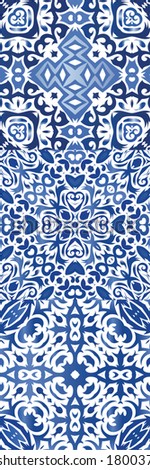 Antique azulejo tiles patchworks. Collection of vector seamless patterns. Fashionable design. Blue spain and portuguese decor for bags, smartphone cases, T-shirts, linens or scrapbooking.