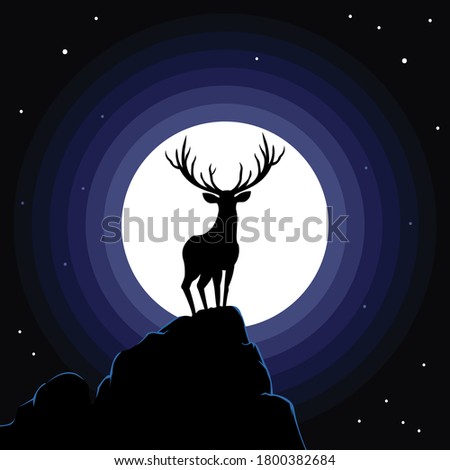 silhouette of a deer at night with moon background