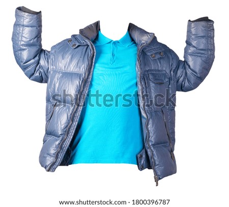 men's blue t-shirt and blue jacket isolated on white background.casual clothing
