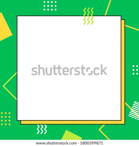 Colorful green memphis style in square size. Abstract creative background. Template for advertising or banner with copy space for text. Modern graphic design illustration.