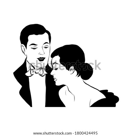 Lady and gentleman. Hand drawn couple in vintage style from the nineteenth century. Retro people. 