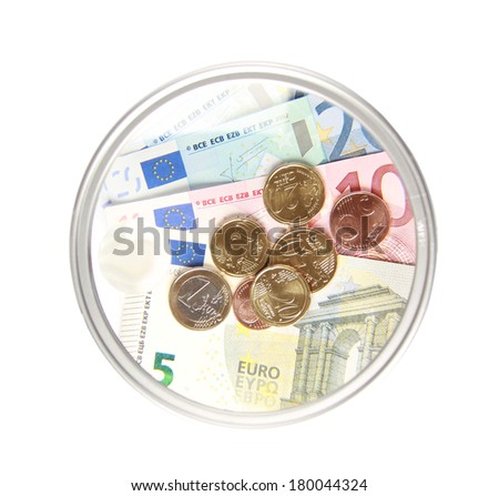 euro money in magnifier