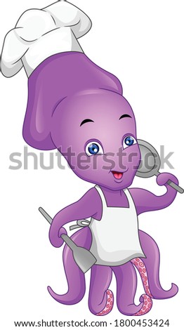 cute octopus chef cartoon on a white background