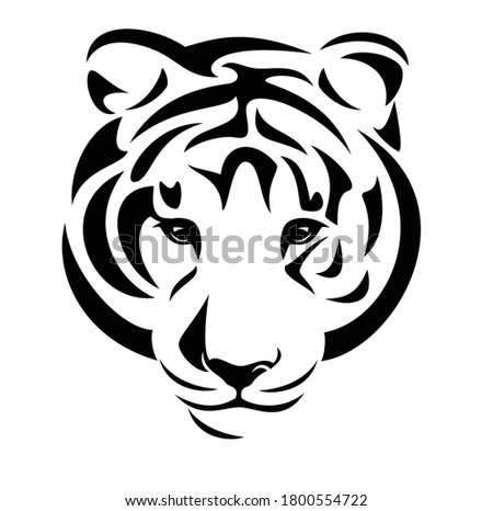 wild tiger (panthera tigris) looking forward - animal head black and white vector portrait design