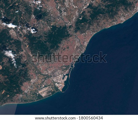 Satellite map of Barcelona Spain, view from space. contains modified Copernicus Sentinel data