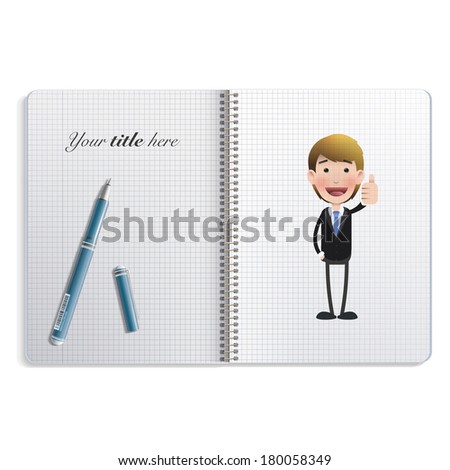 Businessman making ok sign and printed over notebook
