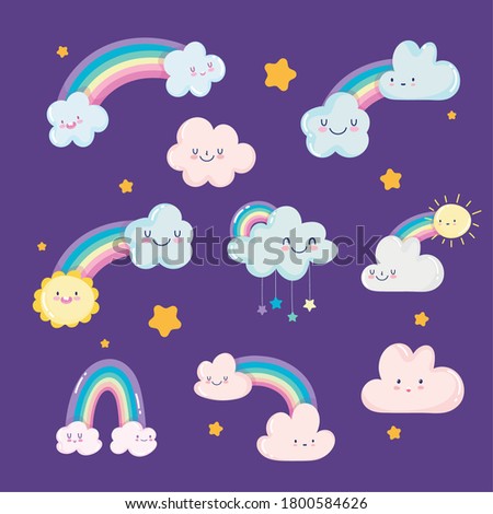 rainbows clouds sun stars sky dream cartoon decoration vector illustration