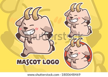 set of cute goat happy mascot logo with optional apprearance. premium kawaii vector