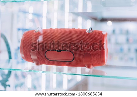 Music speaker on a showcase in a supermarket