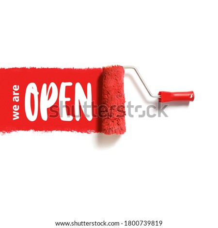 Opening concept. red color and painting brush. isolated on white background. Royalty-Free Stock Photo #1800739819