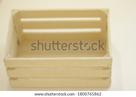 Empty wooden box isolated white, top view