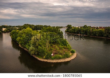 Rhine river between Mainz and Wiesbade, Hesse and Rhineland-Palatinate in Germany