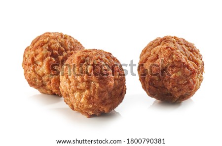 baked homemade meatballs isolated on white background Royalty-Free Stock Photo #1800790381