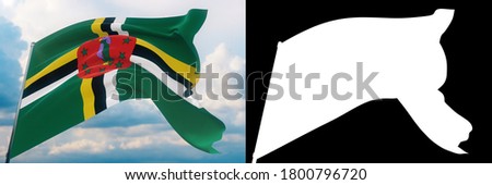 Waving flags of the world - flag of Dominica. Set of flag and alpha matte 3D illustration. Very high quality mask without unwanted edge. High resolution for professional composition.