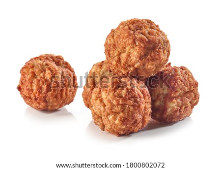 baked homemade meatballs isolated on white background Royalty-Free Stock Photo #1800802072
