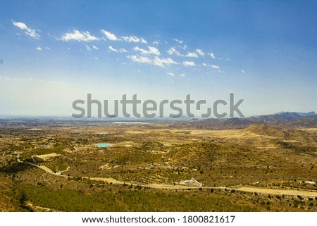 Scenic, dry landscape view taken from hillside in Spain. 