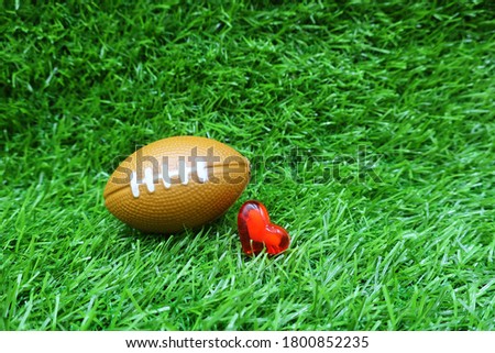 American Football is on green grass with love                               