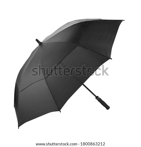 Empty Black Colour Umbrella Isolated on White Background. Blank Umbrella in Open View for Mock-up. Clear Classic Umbrella for Template, Branding & Advertisement. Studio Photography. Royalty-Free Stock Photo #1800863212