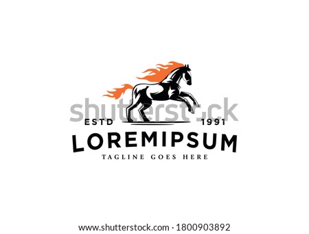 fire horse logo design inspiration. Vector illustration of wild horse with fire hair