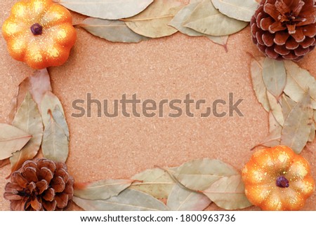 Halloween frame. Pumpkins and autumn miscellaneous goods.