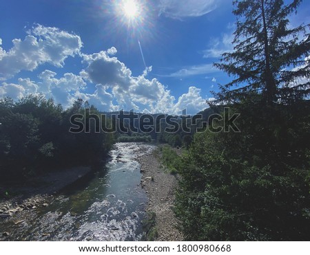 beautiful river view near mountain hills in Ukraine