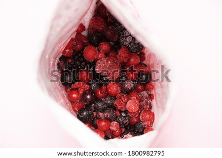 package of frozen berries and blackberries top view. flat lay. gastronomy