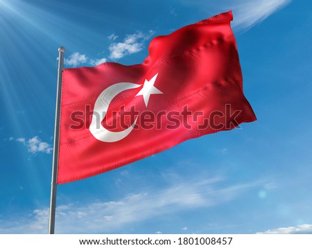 Flag of Turkey against the sky. Translation: Gökyüzünde ki Türk bayrağı
