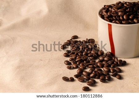 close up of Coffee beans on cloth
