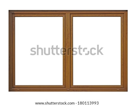 Wood window frame isolated on white.  Royalty-Free Stock Photo #180113993