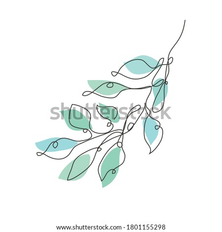 Decorative hand drawn  tree branch with leaves, design element. Can be used for cards, invitations, banners, posters, print design. Continuous line art style