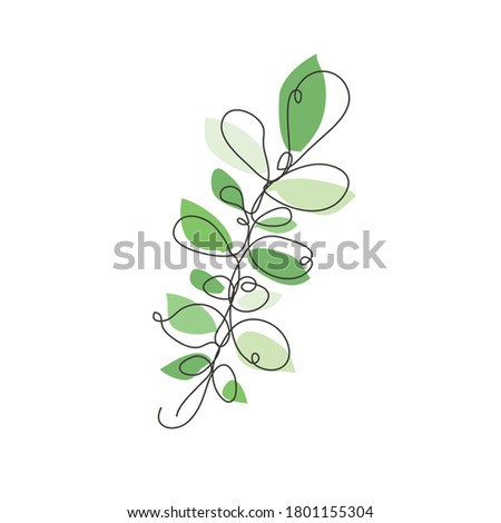 Decorative hand drawn  tree branch with leaves, design element. Can be used for cards, invitations, banners, posters, print design. Continuous line art style