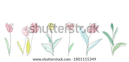 Decorative hand drawn tulips set, design elements. Can be used for cards, invitations, banners, posters, print design. Continuous line art style