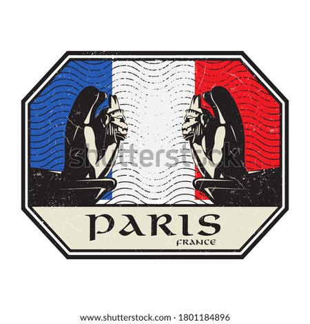 Abstract retro grunge stamp or label with Stone Demons and text Paris, France, vector illustration