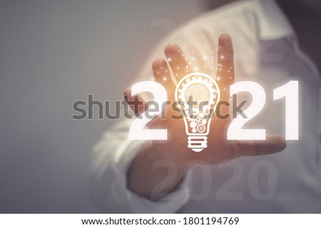 Businessman welcome year 2021. Business new year card concept . soft focus picture . Vintage concept