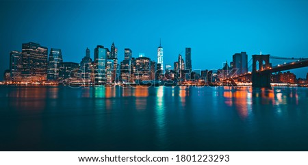 Famous panoramic view of New York by night, USA.