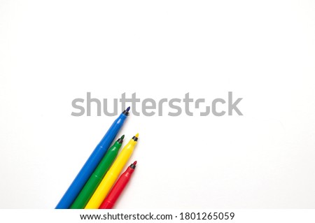 Colorful markers pens Multicolored Felt Pens on White Background. Royalty-Free Stock Photo #1801265059