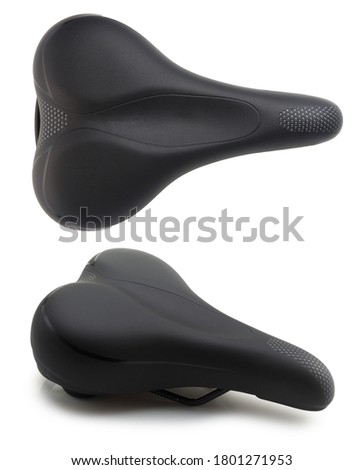 Bicycle seat in two angles. Top view and side view. Isolated on white background. Royalty-Free Stock Photo #1801271953
