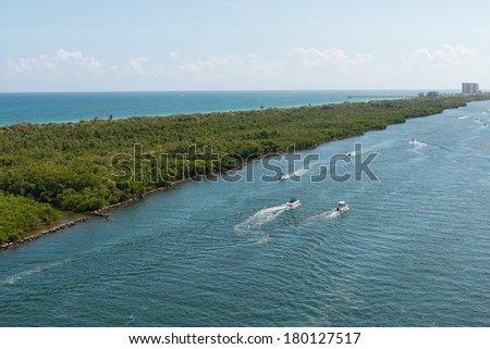 Boats on the Intracoastal Waterway, Fort Lauderdale, Florida Royalty-Free Stock Photo #180127517
