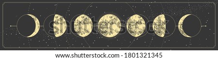Modern magic witchcraft card with moon phases. Pagan moon symbol. Vector illustration Royalty-Free Stock Photo #1801321345