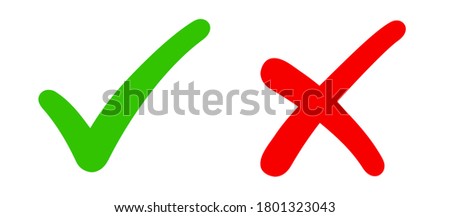 Check mark, tick and cross brush signs, green checkmark OK and red X icons, symbols YES and NO button for vote, decision, election choice icon - stock vector Royalty-Free Stock Photo #1801323043