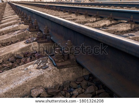 Rails and sleepers. Railway in perspective in Russia. Royalty-Free Stock Photo #1801326208