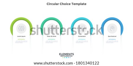 Four circular elements placed in horizontal row. Concept of 4 steps of startup project development. Flat infographic design template. Simple vector illustration for business data visualization. Royalty-Free Stock Photo #1801340122