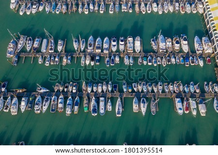  A top down angle of Marina .. giving a beautiful view of docked boats 