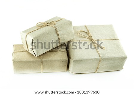 square giftbox tied rope craft gift on isolated background