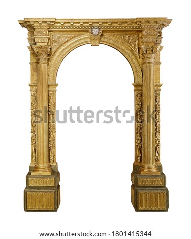 Arch gold door frame with clipping path.