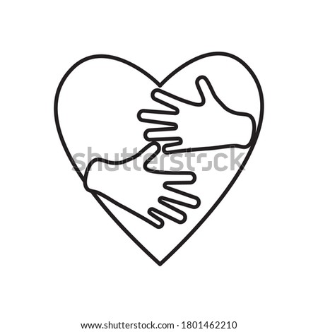 hands hugging a heart over white background, line style, vector illustration