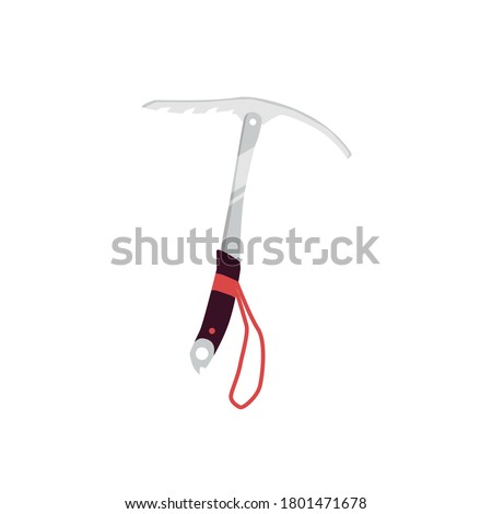 Mountaineering equipment a climbing ax or hatchet, flat vector illustration isolated on white background. Extreme dangerous adventure and alpinists logo element or icon.